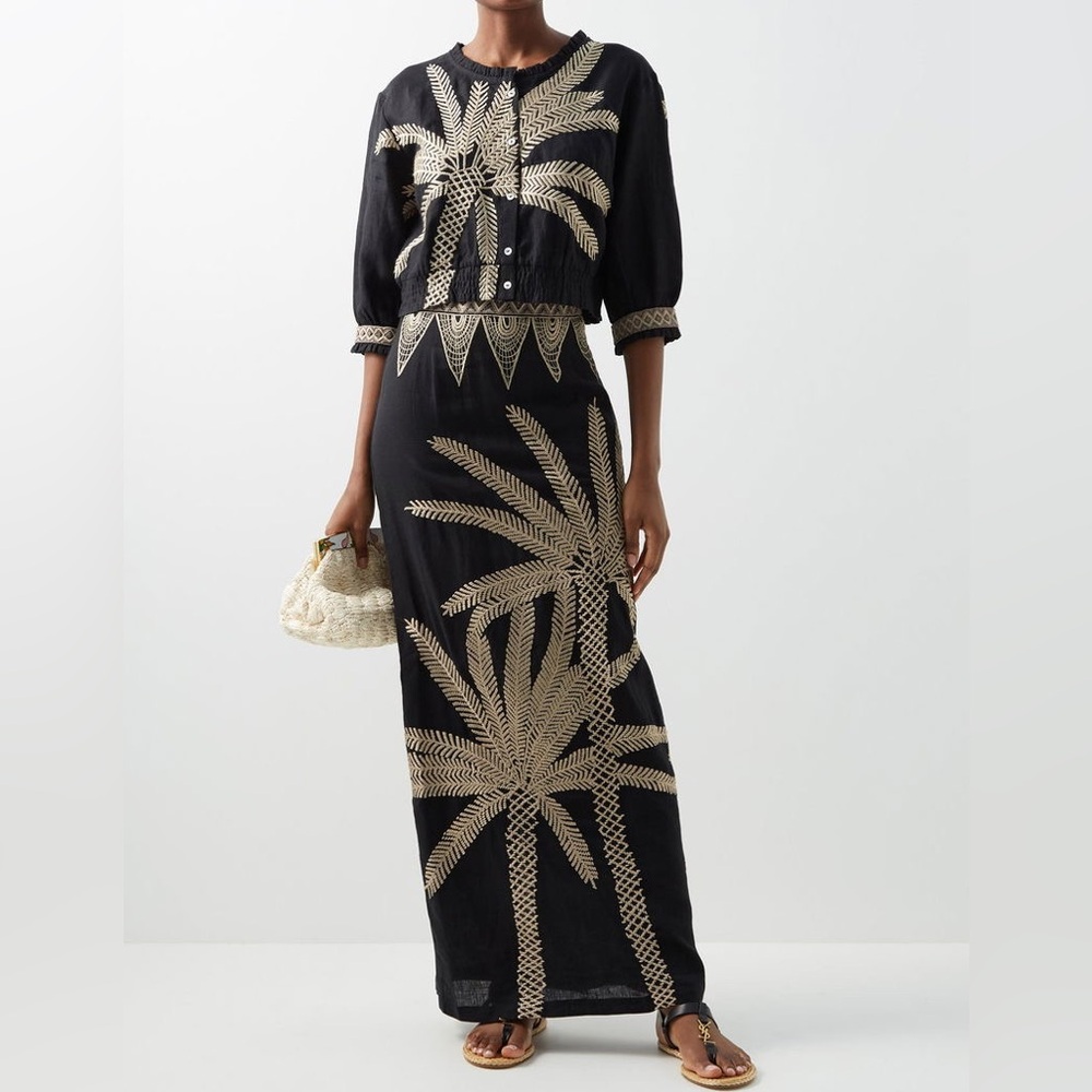 Emprio Sirenuse Monika Palm Set (Skirt+Top) in Biscay Green 100% Linen - Picture 12 of 13